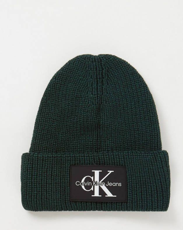 Calvin Klein Monologo Patch beanie muts dark seaweed