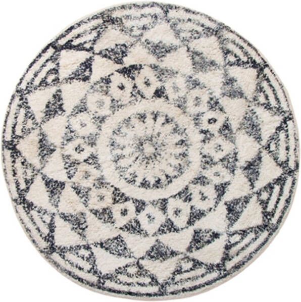 HKliving Badmat Katoen Zwart/Wit Ø120 cm