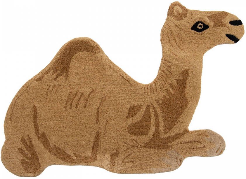 Clayre & Eef Vloerkleed Dromedaris 60x90 Cm Bruin Wol Tapijt Voetentapijt Bruin Tapijt Voetentapijt