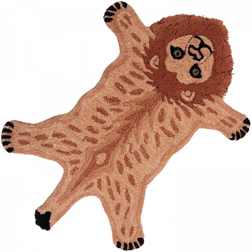 Clayre & Eef Vloerkleed Leeuw 60x90 Cm Bruin Wol Tapijt Voetentapijt Bruin Tapijt Voetentapijt