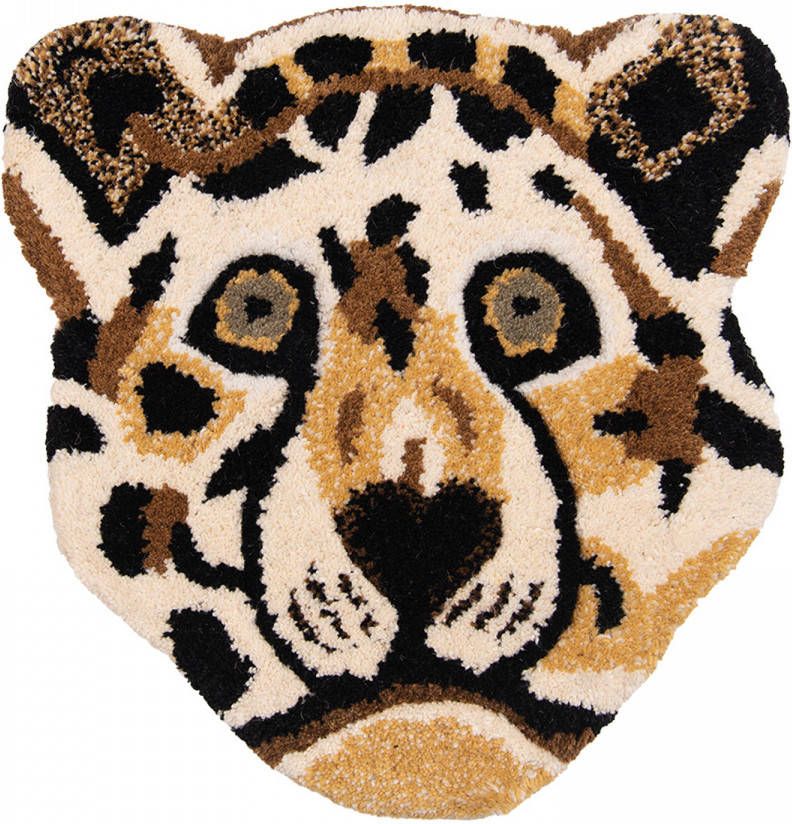 Clayre & Eef Vloerkleed Tijger 35x35 Cm Bruin Wol Tapijt Voetentapijt Bruin Tapijt Voetentapijt