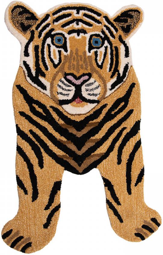 Clayre & Eef Vloerkleed Tijger 60x90 Cm Bruin Wol Tapijt Voetentapijt Bruin Tapijt Voetentapijt