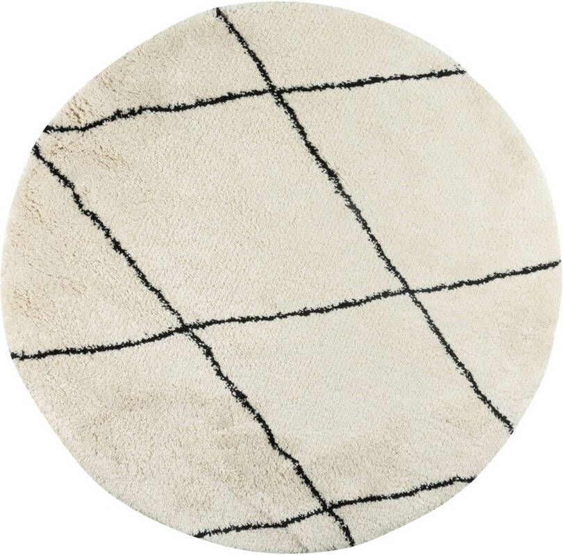 Interieur05 Berber Vloerkleed Rond Hoogpolig Cream/zwart 200 Ø (Xl) Scandinavisch Nea