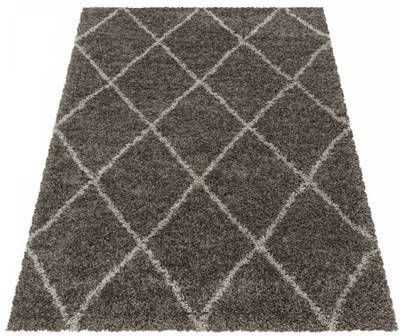 FlyCarpets Azure Hoogpolig Taupe Vloerkleed Geruit 120x170 cm