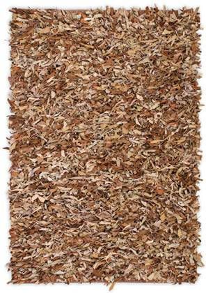 vidaXL Tapijt shaggy hoogpolig 160x230 cm echt leer geelbruin