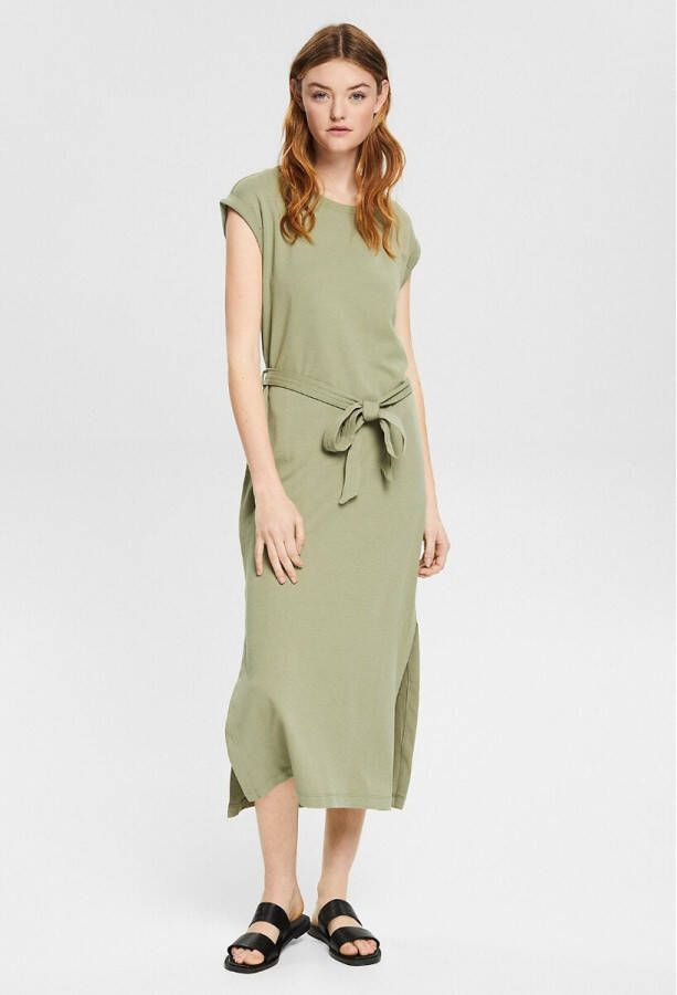 Esprit Jurk met korte mouwen, strikceintuur in de taille, jersey