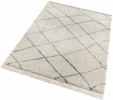 Hoogpolig vloerkleed Primrose Bijzonder zachte pool, Scandi look met franje, woonkamer, slaapkamer, robuust, gemakkelijk in onderhoud