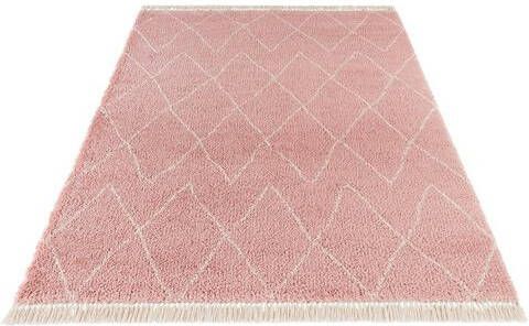 HANSE Home Hoogpolig vloerkleed Jade Pastelkleuren met franje, ruiten design, Scandi look, woonkamer, slaapkamer, robuust, onderhoudsarm