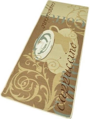 HANSE Home Keukenloper Cappuccino Korte pool, antislip, tapijtloper, afgehecht, koffie design, slijtvast, gemakkelijk in onderhoud, keuken, opschrift, koffie