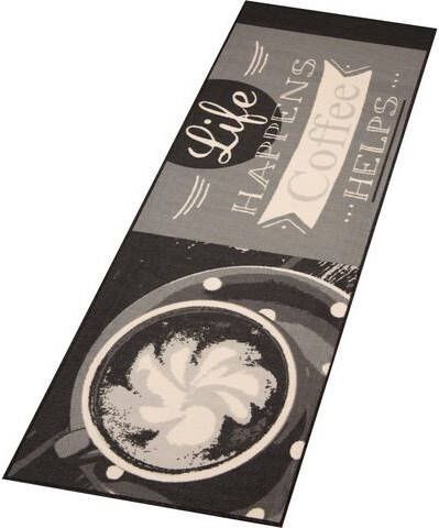 HANSE Home Keukenloper Life Happens Korte pool, koffie design, afgehecht, tapijtloper, keuken, slijtvast, gemakkelijk in onderhoud, opschrift, antislip, koffie