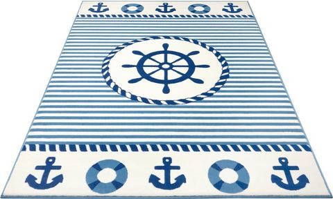HANSE Home Vloerkleed voor de kinderkamer Sail Away Stuurwiel, anker, reddingsboei motief, korte pool, kinderkamer, slijtvast, gemakkelijk in onderhoud