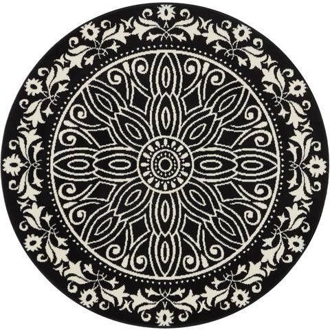 Home affaire Vloerkleed Hugh Ronde korte pool, mandala design, twee kleuren, woonkamer, slaapkamer, werkkamer, robuust, gemakkelijk in onderhoud