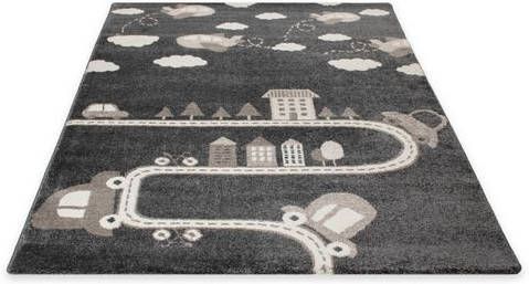 Living Line Vloerkleed voor de kinderkamer Straat & wolken Korte pool, straten speelkleed, kinderkamer