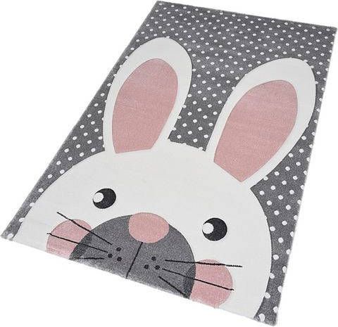 merinos Vloerkleed voor de kinderkamer Pastel Kids Hazen motief, met de hand gesneden reliëfpatroon, kinderkamer