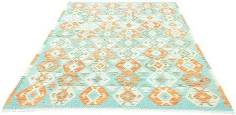 morgenland Wollen kleed Kelim Afghan vloerkleed met de hand geweven blauw Laagpolig