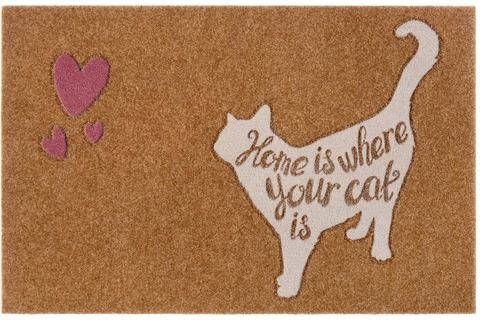 my home Mat Kat met hart Geschikt voor binnen en buiten, met tekst, diermotief, kokos look, robuust, gemakkelijk in onderhoud, ingang, antislip