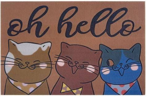 my home Mat Katten Geschikt voor binnen en buiten, diermotief, robuust, gemakkelijk in onderhoud, entree, antislip, hallo