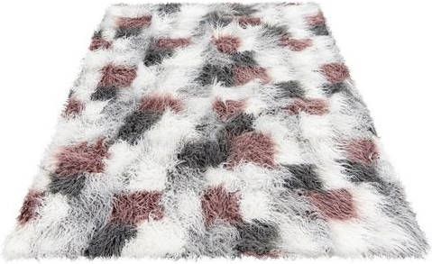 Obsession Hoogpolig vloerkleed My Boogie 931 Imitatiebont, Tibetaanse vacht look, zachte hoge pool, modern geruit design, ideaal in de woonkamer & slaapkamer