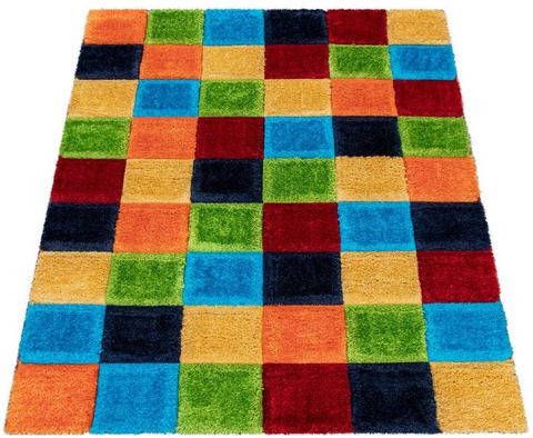 Paco Home Hoogpolig vloerkleed Lobos 532 modern geruit design, intensieve kleuren, zachte pool, ideaal in de woonkamer, kinderkamer en slaapkamer