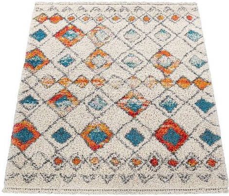 Paco Home Hoogpolig vloerkleed Wooly 283 Berber design, ruiten motief, zacht & behaaglijk, met franje, ideaal in de woonkamer & slaapkamer