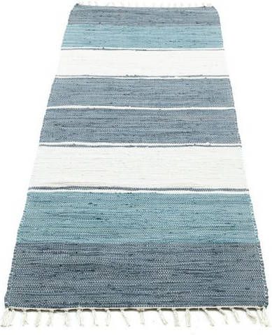 THEKO Loper Stripe Cotton Handgeweven tapijtloper, platweefsel, puur katoen, met de hand geweven, met franje, ideaal in de hal & slaapkamer