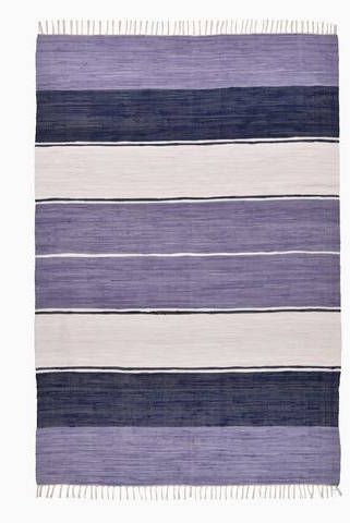 THEKO Vloerkleed Stripe Cotton Handgeweven vloerkleed, platweefsel, gestreept, puur katoen, met de hand geweven, met franje, ideaal in de woonkamer & slaapkamer