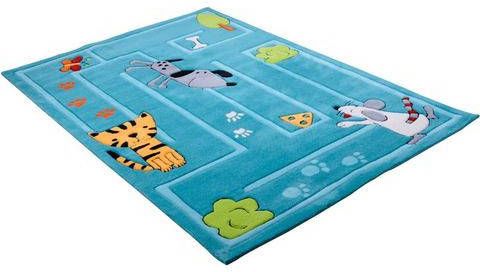 THEKO Vloerkleed voor de kinderkamer Kleuterschool Korte pool met gesneden reliëfpatroon, motief dieren, kinderkamer