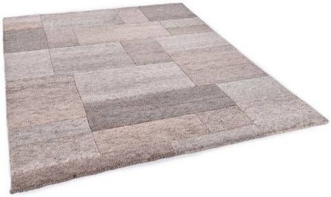 THEKO Wollen kleed Dalas 7709 zuivere wol, met de hand geknoopt, patchworkdesign, woonkamer