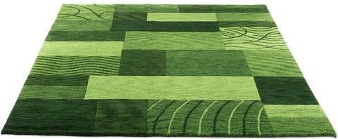 THEKO Wollen kleed Domas 4028 Korte pool, zuivere wol, met de hand geknoopt, modern patchworkdesign, ideaal in de woonkamer & slaapkamer