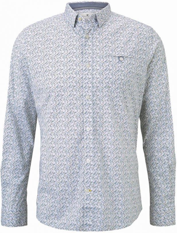 Tom Tailor slim fit overhemd met all over print white base olive yellow design
