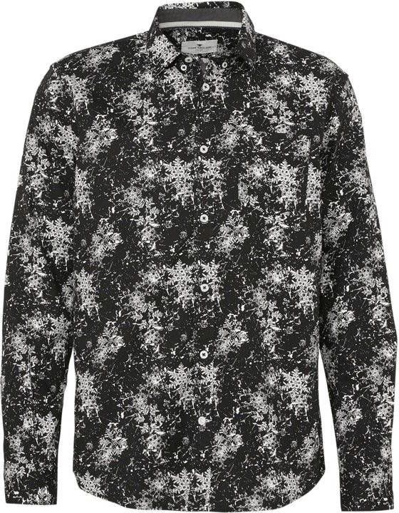 Tom Tailor slim fit overhemd met all over print zwart