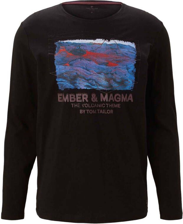 Tom Tailor regular fit longsleeve met printopdruk black