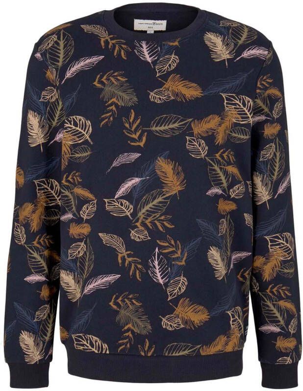 Tom Tailor Denim sweater met all over print donkerblauw