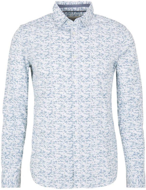 Tom Tailor slim fit overhemd met all over print blue