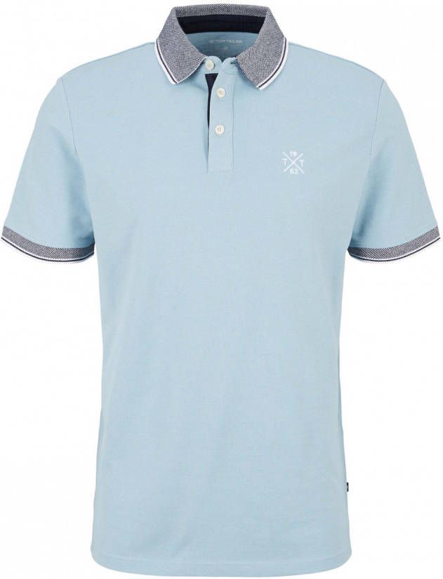 Tom Tailor regular fit polo met contrastbies calm blue white melange