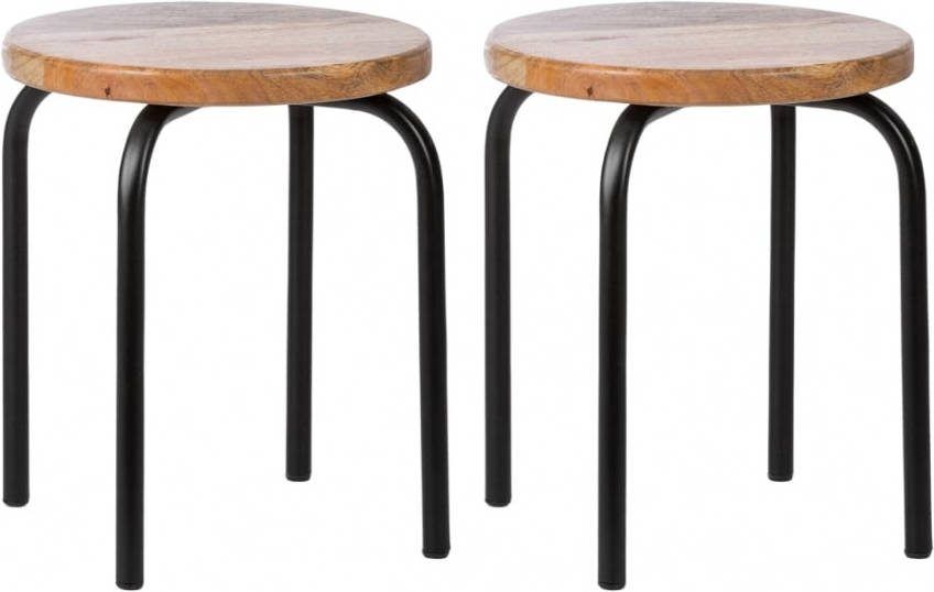 KidsDepot 2 delige Krukkenset Circle 30 cm mangohout zwart