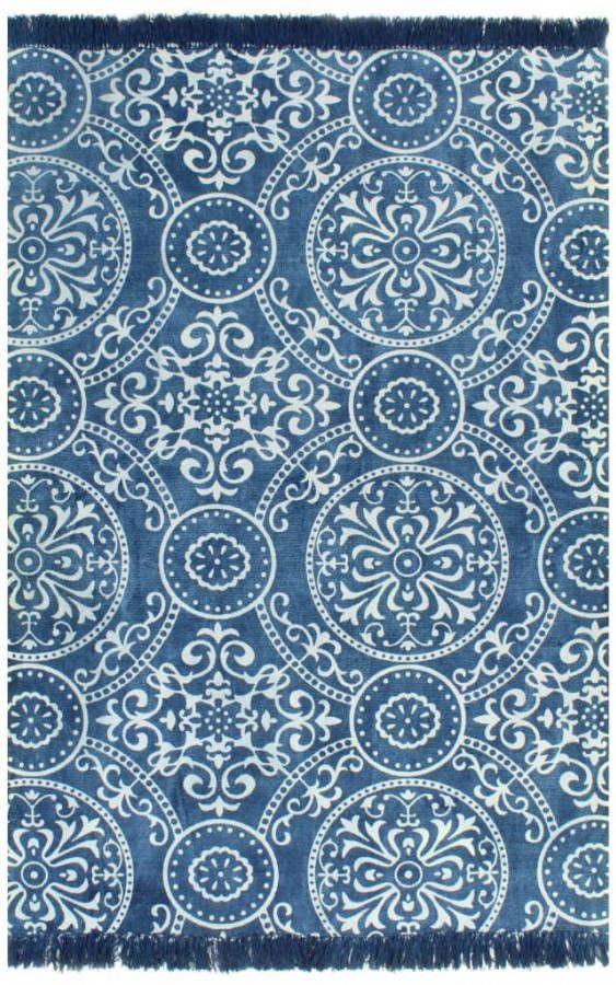 VIDAXL Kelim vloerkleed met patroon 160x230 cm katoen blauw