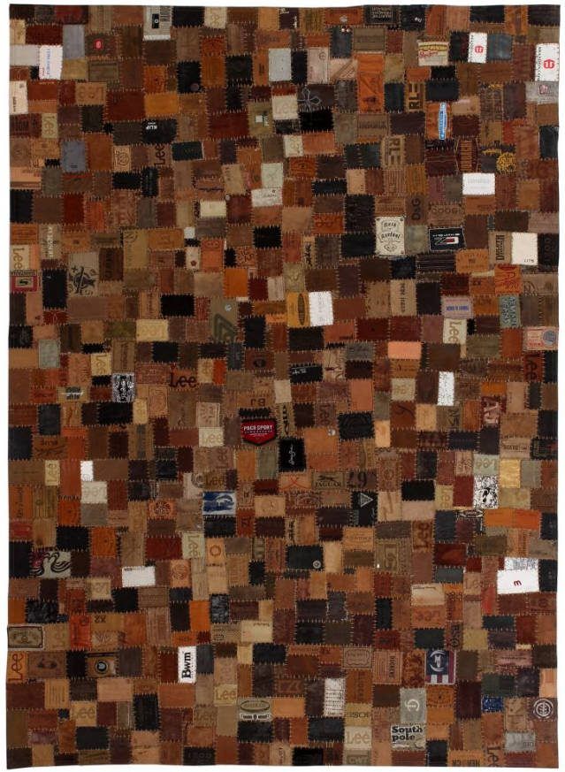 VIDAXL Tapijt jeans label patchwork 80x150 cm echt leer bruin