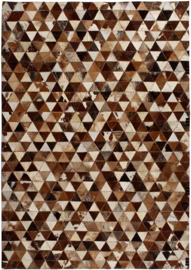 VIDAXL Vloerkleed driehoek patchwork 80x150 cm echt leer bruin/wit