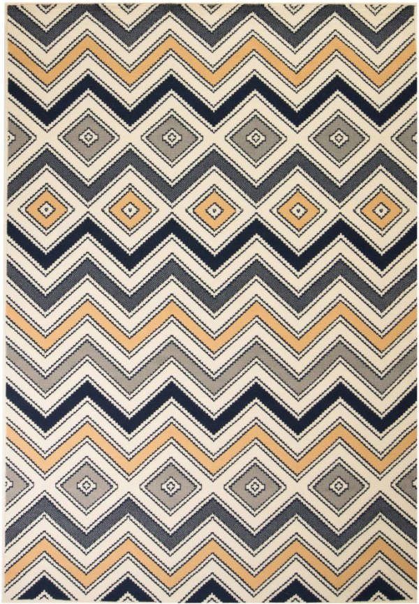 VIDAXL Vloerkleed modern zigzag ontwerp 80x150 cm bruin/zwart/blauw