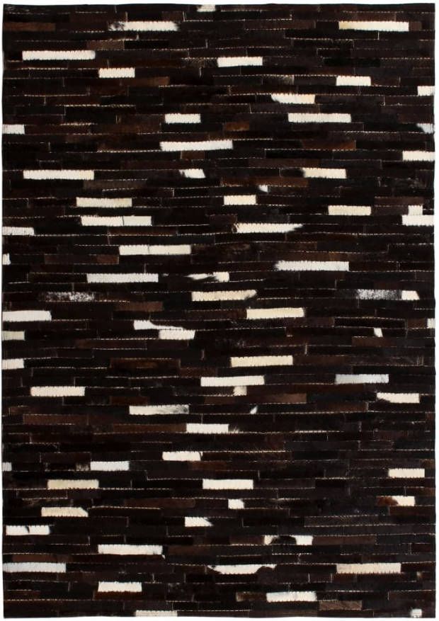VIDAXL Vloerkleed streep patchwork 80x150 cm echt leer zwart/wit